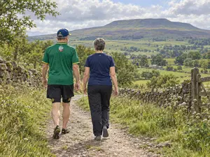 Julie and I run walking towards Pendle Hill
