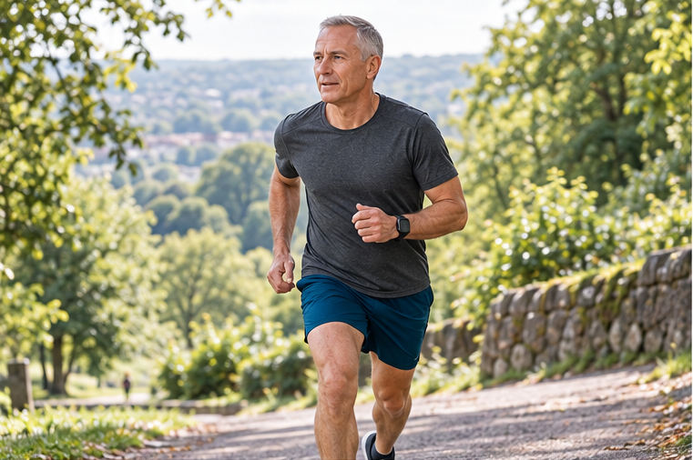 Frank is running up a hill near Pendle. Frank is running up a hill near Pendle.