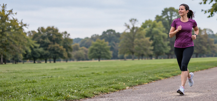 Lady running along park path Lady running along park path