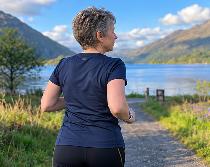 Julie running in Argyll and Bute on our holidays