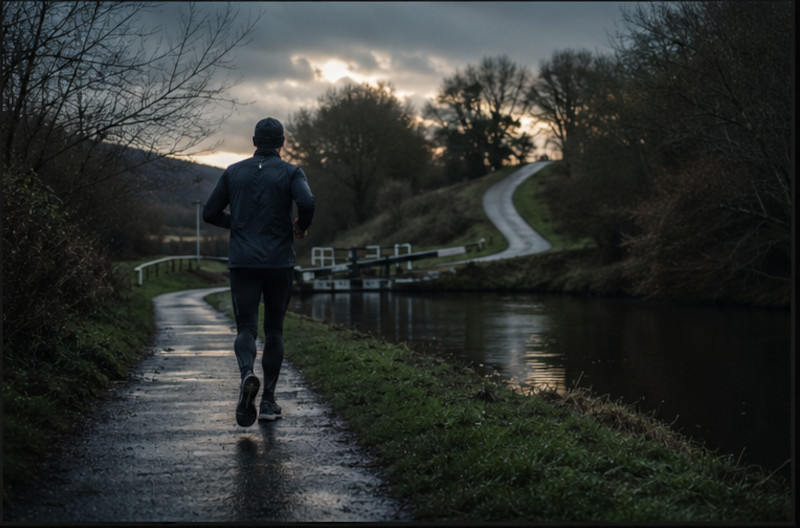 Andrew running down the canal later evening Andrew running down the canal later evening