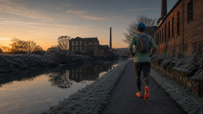 Andrew running down Peak Forest canal - Ashton-under-Lyne Andrew running down Peak Forest canal - Ashton-under-Lyne