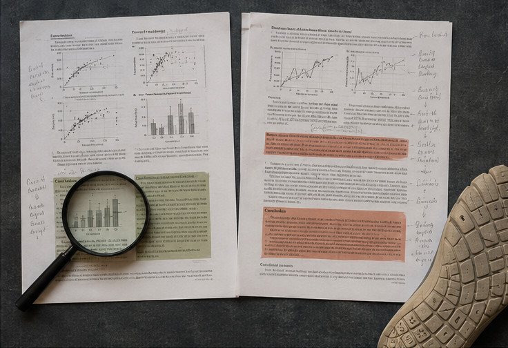 research note books, shoes and a magnifying glass. research note books, shoes and a magnifying glass.