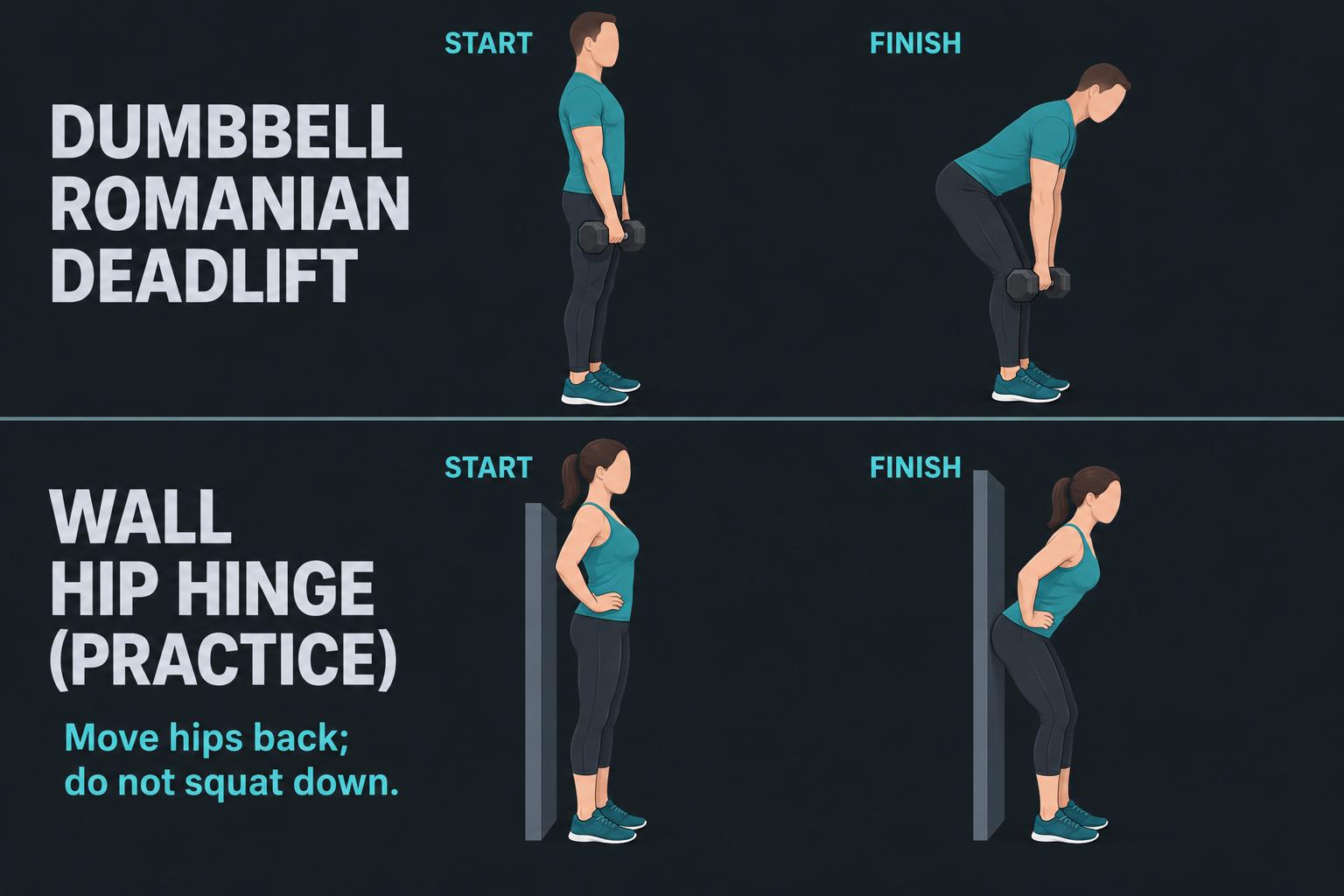 roman deadlift and wall hip hinge practice - diagram roman deadlift and wall hip hinge practice - diagram